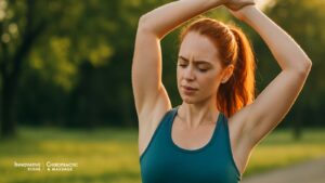 Fitness enthusiast demonstrating good posture during warm-up stretch